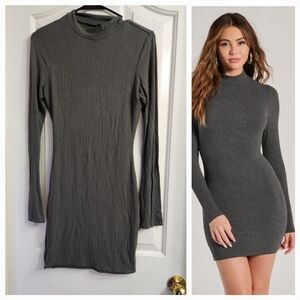 Olive/green Basic Ribbed Knit Long Sleeve Mini Dress NWOT